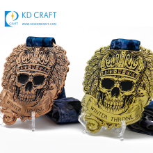 Unique design custom metal recessed coloring pirate logo mist halloween medal with nylon ribbon